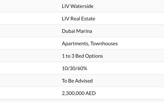 Liv Waterside Dubai Marina